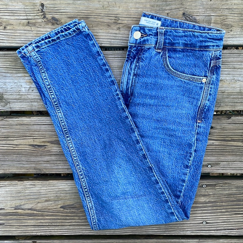 Zara Medium Wash High-Rise Straight Leg Jeans